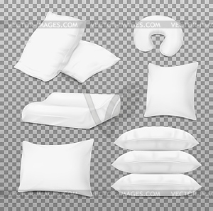 Realistic white pillows, orthopedic bed cushions - vector clipart