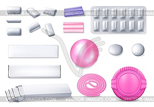 Chewing gum realistic 3d bubble gum icons - vector clipart