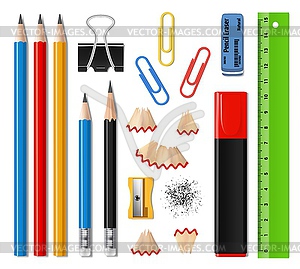 Realistic school supplies and office stationery - vector clipart