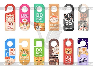 Do not disturb door hanger signs, tags with cats - vector clipart