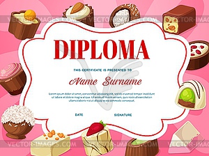 Kids diploma certificate template with chocolate - vector EPS clipart
