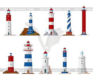 Sea lighthouse icons of nautical navigation - vector image