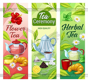 Green, black and herbal tea beverage banners - vector clip art