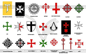 Orders of chivalry, heraldry of medieval knights - vector image