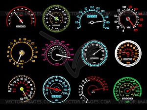 Speedometers, speed indicators, dashboard - stock vector clipart