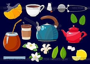 Tea icons set cartoon objects - vector image