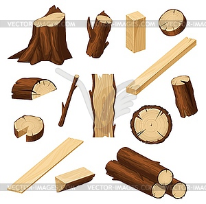 Timber set of wood logs, tree trunks and stump - vector clipart