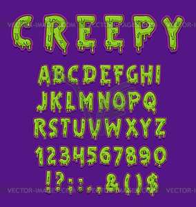 Creepy Halloween font of green slime letter type - vector EPS clipart