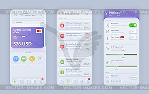 Неоморфный интерфейс мобильного приложения для онлайн-банкинга - стоковый векторный клипарт