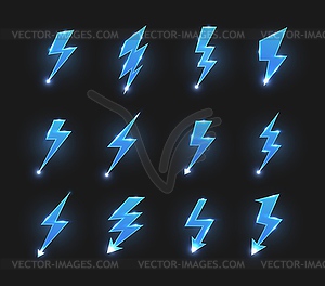 Lightnings icons zigzag arrows set - vector clipart