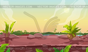 Game nature landscape cartoon seamless background - vector image