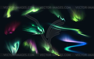 Aurora northern, polar, southern realistic lights - vector image