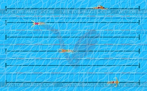 Pool with swimmers on lanes top view, water sport - vector EPS clipart