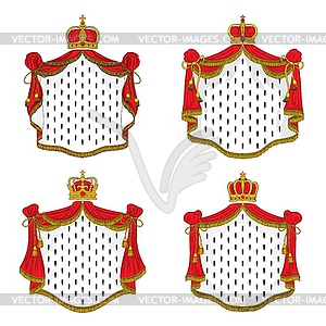 Royal mantle of ermine and gold crown set - vector image