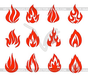 Fire, campfire or torch flame icons set - vector clip art