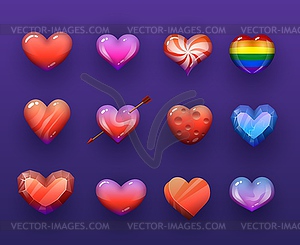 Cartoon hearts icons set - vector image