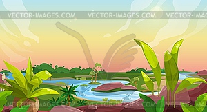 Игровой фон мультяшного природного пейзажа - рисунок в векторе