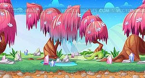 Fantasy game landscape, seamless background - vector image