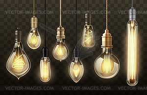 Realistic light bulbs on transparent background - vector image