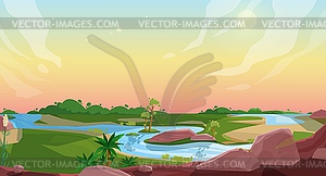 Game nature landscape cartoon background - vector image