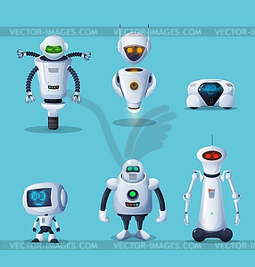 Robot, ai machine, robotic toy cartoon characters - vector image