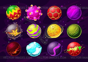 Space game fantasy planets, cartoon alien galaxy - vector clipart
