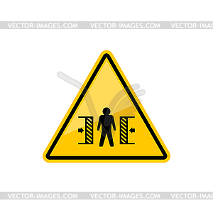 Beware crashing in machine warning accident sign - stock vector clipart