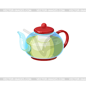 Kettle with green tea transparent teapot - vector clipart