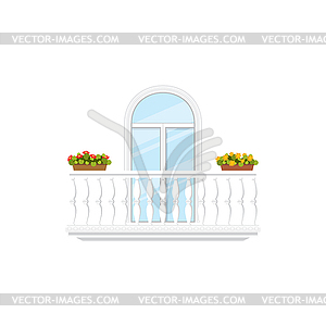 Balcony with marble railings, flower pots - vector image