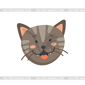 Striped gray cat with open mouth whiskers - vector image