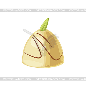 Candy in white chocolate glaze with green leaf - vector image