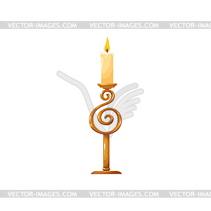 Antique candlestick with bright burning candle - vector clip art