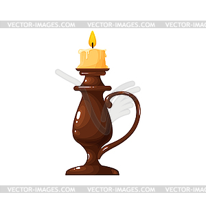 Vintage lit candle in vintage candlestick - royalty-free vector clipart