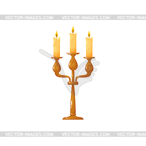 Retro candelabrum with three wax burning candles - vector clipart