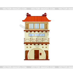 Chinese building with dragons on roof - vector clip art