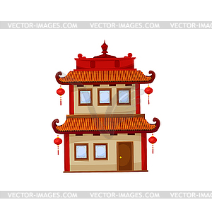 China building decorated by lanterns home - vector image