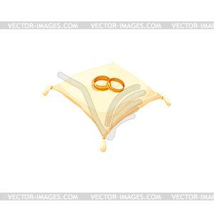 Engagement wedding rings on satin pillow - vector clipart