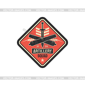 Military chevron artilery squid with bombs, sword - vector image