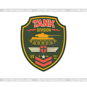 Military chevron with tank armed division - vector clip art