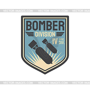 Bomber division patch on uniform with flying bombs - color vector clipart