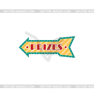 Arrow indicating signboard with prizes bonus sign - vector clipart