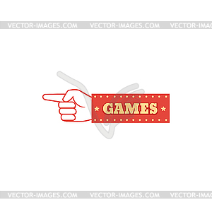 Signboard with games direction pointer - vector clip art