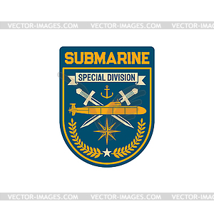 Нашивка морских сил на униформе с подводной лодкой - цветной векторный клипарт