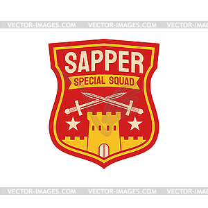 Sapper special squad chevron with fortress, swords - vector clipart