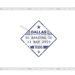 Stamp, passport travel visa USA America, Dallas - vector clipart / vector image
