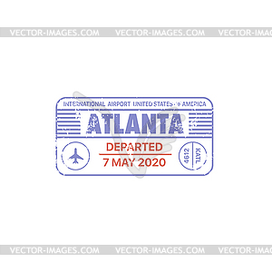 Passport stamp, travel customs visa, USA Atlanta - vector clipart