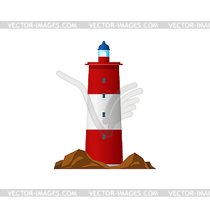 Retro lighthouse tower building on island - vector clip art