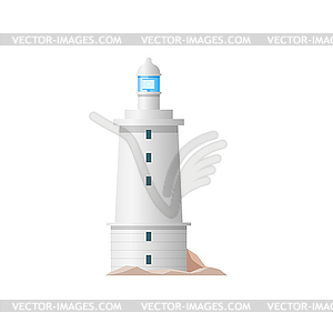 Lighthouse beacon tower, nautical stand searchlight - vector image