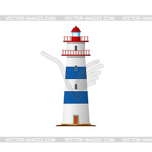 Lighthouse, nautical sea tower, light house beacon - vector image