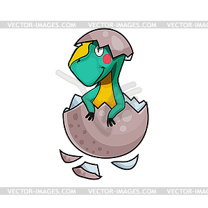 Dinosaur in broken cracked egg dino icon - vector clipart